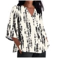 thumbnail image 3 of TaTaai Women's Roll Tab Sleeve Blouse, Printed V Neck Shirt, Linen Look Three Quarter Top for Casual Summer Gift, 3 of 5
