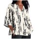 thumbnail image 3 of TaTaai Women's Roll Tab Sleeve Blouse, Printed V Neck Shirt, Linen Look Three Quarter Top for Casual Summer Gift, 3 of 5