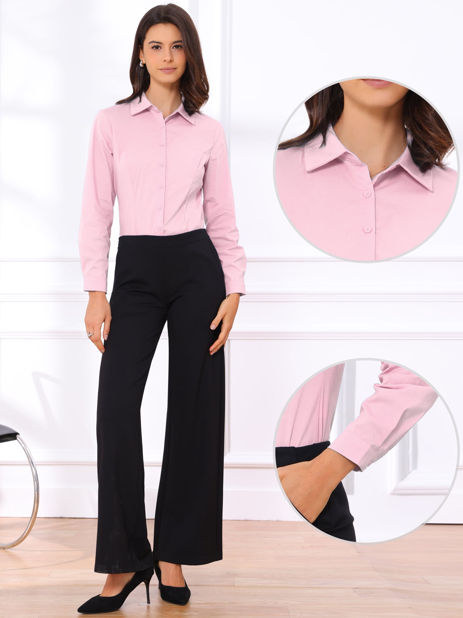 DARING DIVA Button Down Bodysuit Blouse  Casual Top Large Pink