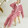 thumbnail image 2 of SWSMCLT Women's Fleece Pajama Set Button Cinch Bottom Cold Weather Loose Nightwear Loungewear Set Chunky Elastic Orange X-Small, 2 of 5