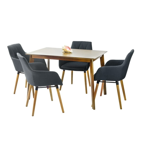 5 Piece Dining Set, 4 Modern Style Solid Wood Alba Armchairs w Rectangular Dining Table, Kitchen Set for Four, Modern Armchairs and Rectangular Table, Dining Table Set, Dark Gray Color
