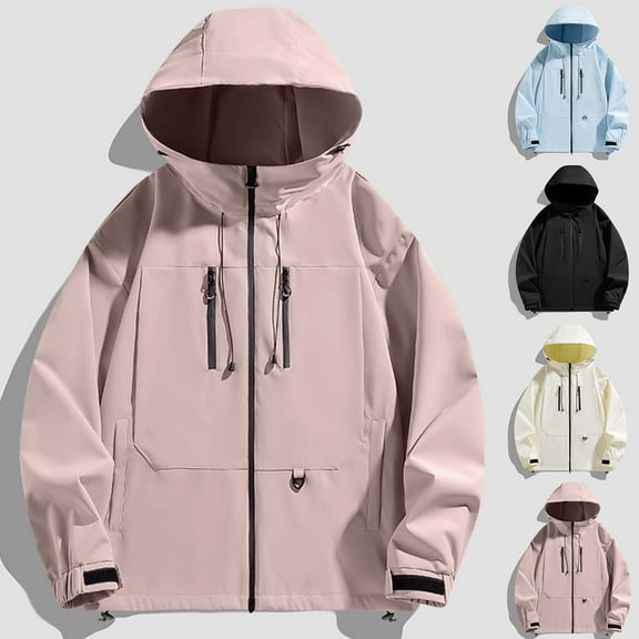 HAPIMO Rain Jacket for Women Loose Fit Lightweight Rain Coat Hiking Windbreaker Jacket with Detachable Hood Pockets Beige L