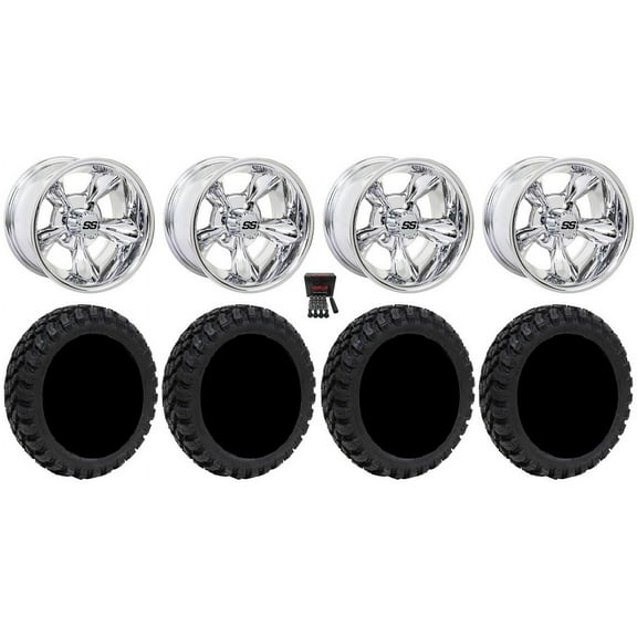GTW Godfather 12" Golf Cart Wheels Chrome 20" Nomad Tires E-Z-GO & Club Car