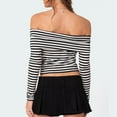 thumbnail image 4 of Goindgs Women's Off Shoulder Tops Y2K Slim Striped Long Sleeve Fold Neck Casual T-Shirt Aesthetic Harajuku Clothes Womens Sexy Blouses Z2 Black-L, 4 of 9