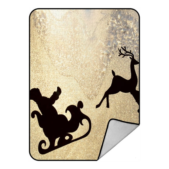 YUSDECOR Christmas Reindeer Black Santa Claus Silhouette on a Golden Frozen Window Blanket Crystal Velvet Front and Lambswool Sherpa Fleece Back Throw Blanket 58x80inches