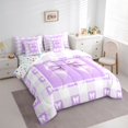 thumbnail image 3 of jejeloiu Lovely Bow Knot 7 Pieces Bedding Comforter Set,Purple White Checkered Full Bedding Set For Girls Reversible, 3 of 8