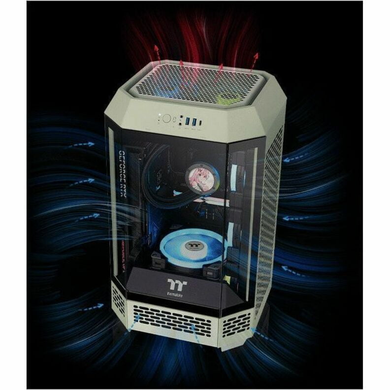 Thermaltake Tower 250 Matcha Green Mini-ITX Mini Tower 2x120mm CT Fans Included, 360mm Radiator Support 360mm GPU Clearance Dual Chamber CA-1Z9-00SEWN-00
