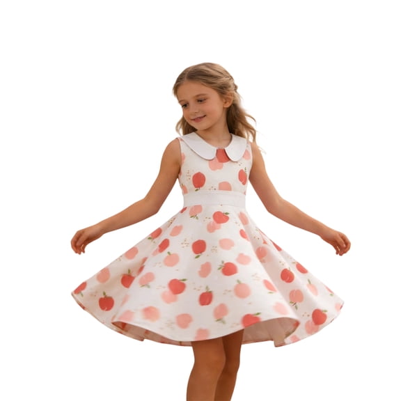 WMQPNNS Girls Dresses 50s Retro Twirling A Line Dress Girls Dress Size 6 Sleeveless Kids Formal Dress Summer Sundresses, Size 5-6 Years,Orange2