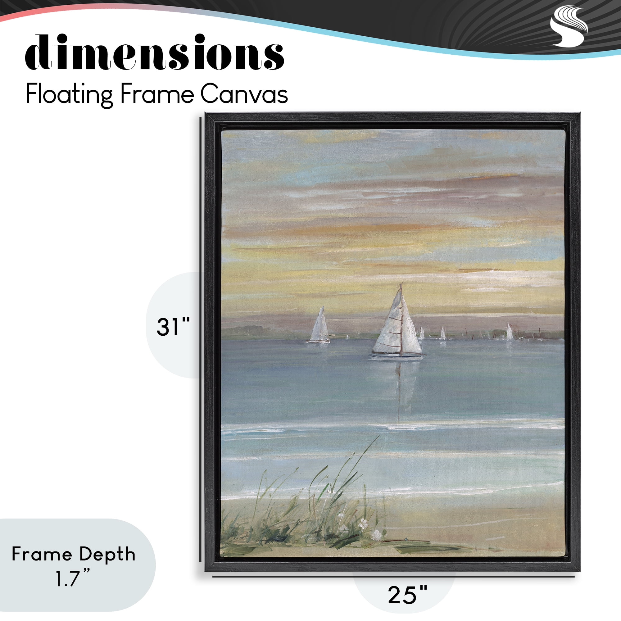 Stupell Industries Coastal Sailboats At Twilight Black Framed Floater Canvas Wall Art, design by Sally Swatland