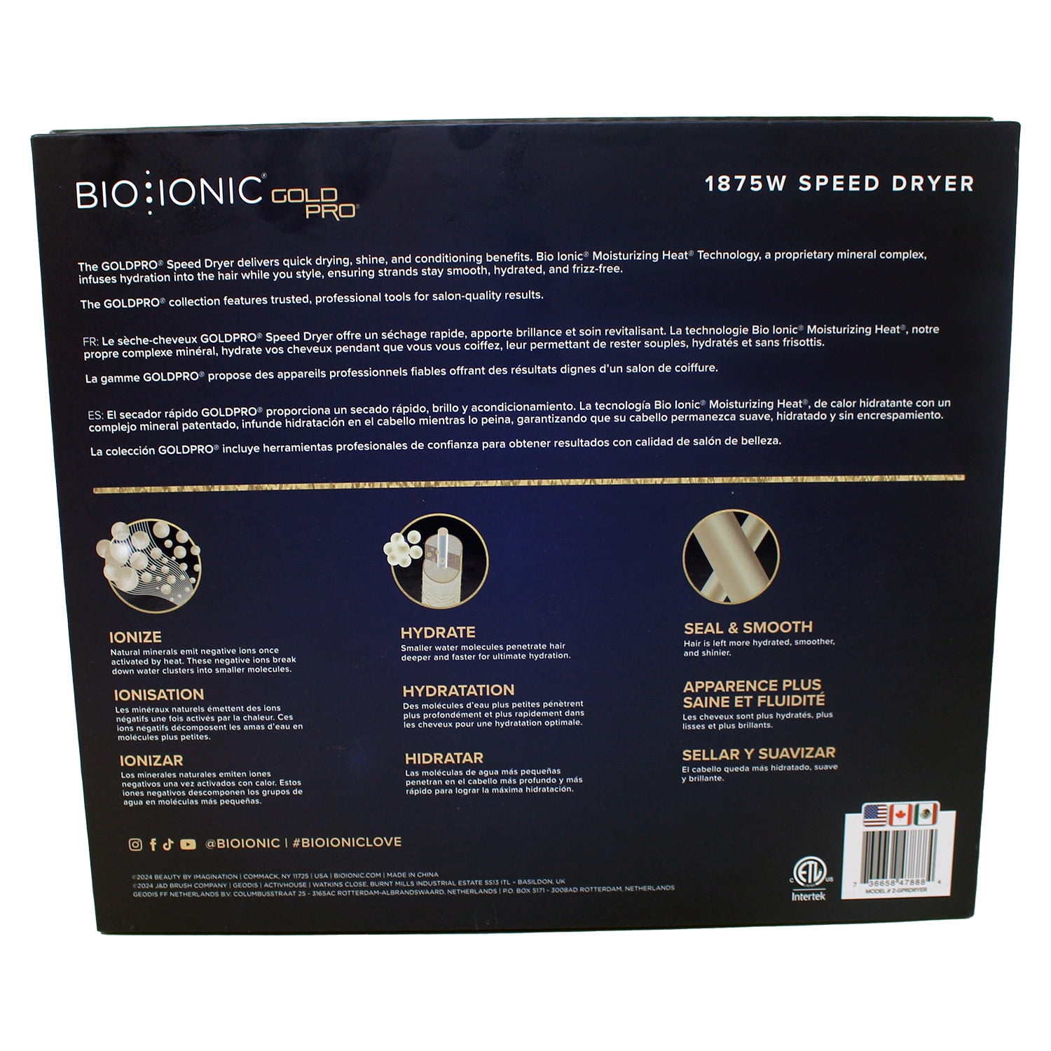 Bio Ionic GoldPro Hair Dryer, Moisturizing Heat Tech & 24K Gold MX, Fast-Drying Blow Dryer