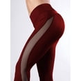 thumbnail image 6 of Women'S Mesh High Waist Yoga Leggings with Pockets, Tummy Control, 4-Way Stretch Wine Red M, 6 of 8
