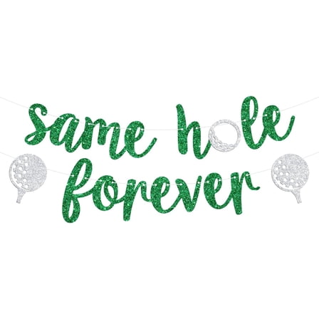 Same Hole Forever Banner, Funny Bachelorette Party Hanging Sign, Golf Theme Bachelor Bridal Shower Engagement Wedding Party Decorations Supplies, Green Glitter