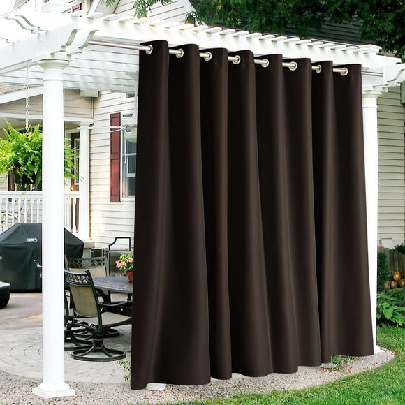 RYB HOME Waterproof Outdoor Privacy Curtain - Thermal Insulated Blackout Drapery for Porch Arbor Carport Garden Lawn, Wide 120 x Long 95, 1 Pc, Brown