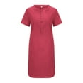 thumbnail image 3 of Ruyang Womens Cotton Linen Dress Short Sleeve Casual Solid Color V-Neck Dress Summer Women's T-Shirt Dress Beach Sundress With Pockets, 3 of 7