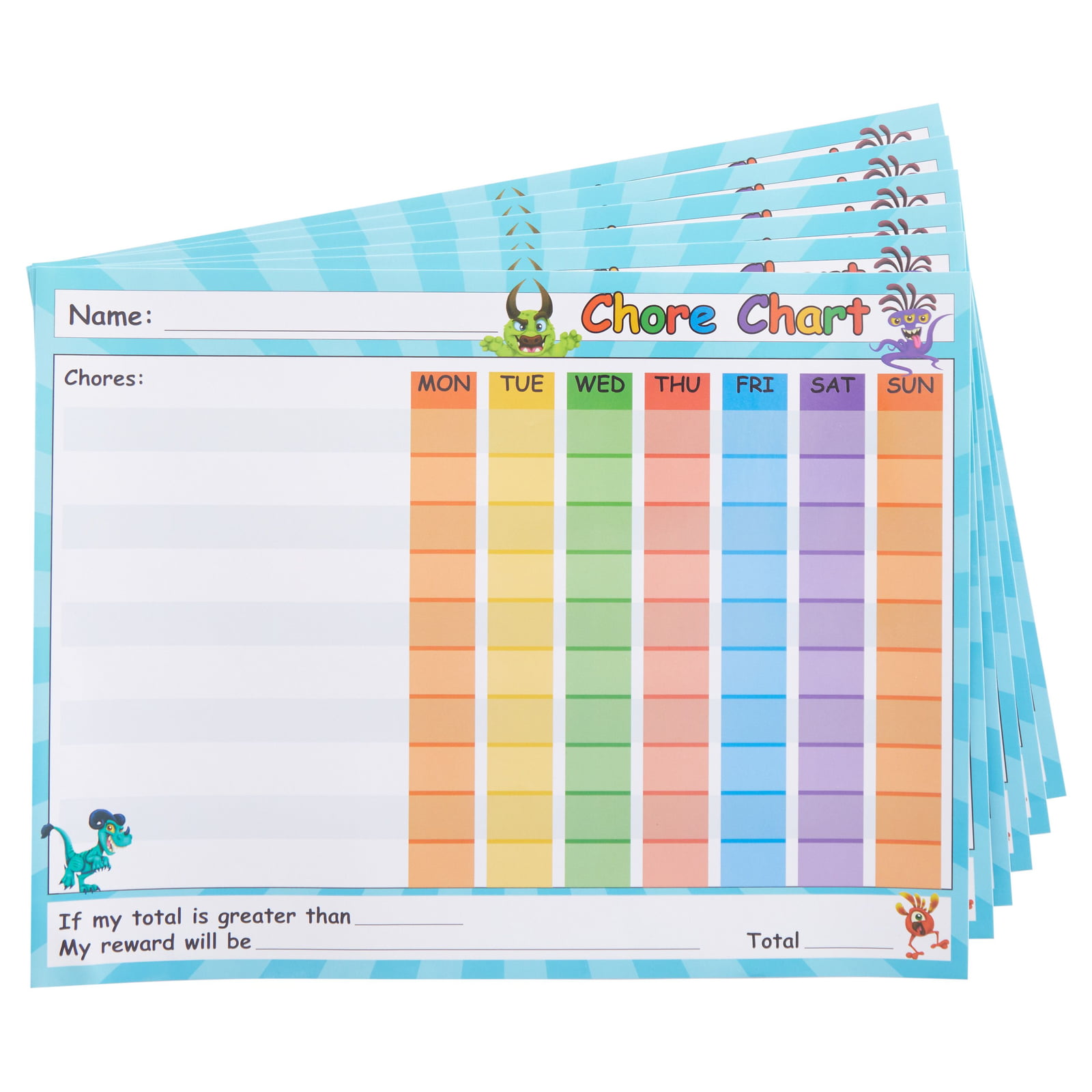 Blue Childrens Kids Home Learning Reward Chart Daily Routine Wipe Clean 