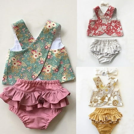 

Flower Infant Baby Girls Outfits Clothes Vest Tops T-shirt+Tutu Shorts Pants Set