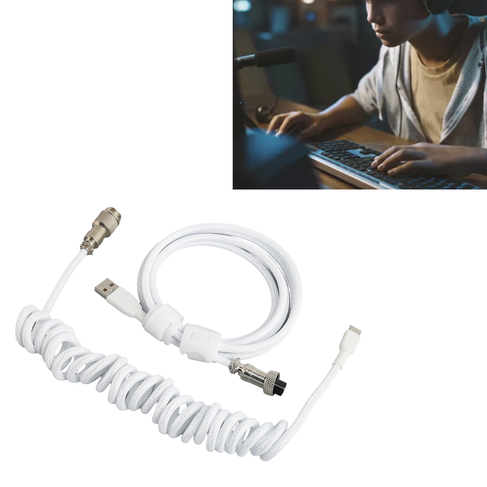 Game Keyboard Cable, Nylon Keyboard Cable Type C To USB  for Mechanical Keyboard White