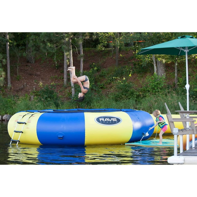 Rave Sport Aqua Jump Eclipse 120 Water Trampoline with Ladder, Blue and  Yellow