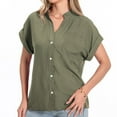 thumbnail image 6 of FAIWAD Women Button Down Shirts with Pockets Short Sleeve Chiffon Office Blouses V Neck Casual Business Tops, 6 of 8