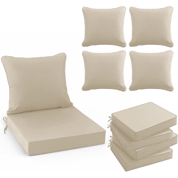 Ottowood Outdoor Deep Seat Cushions Set of 4, 24x24x4 Inch Water-Repellent Patio Cushions, Cream