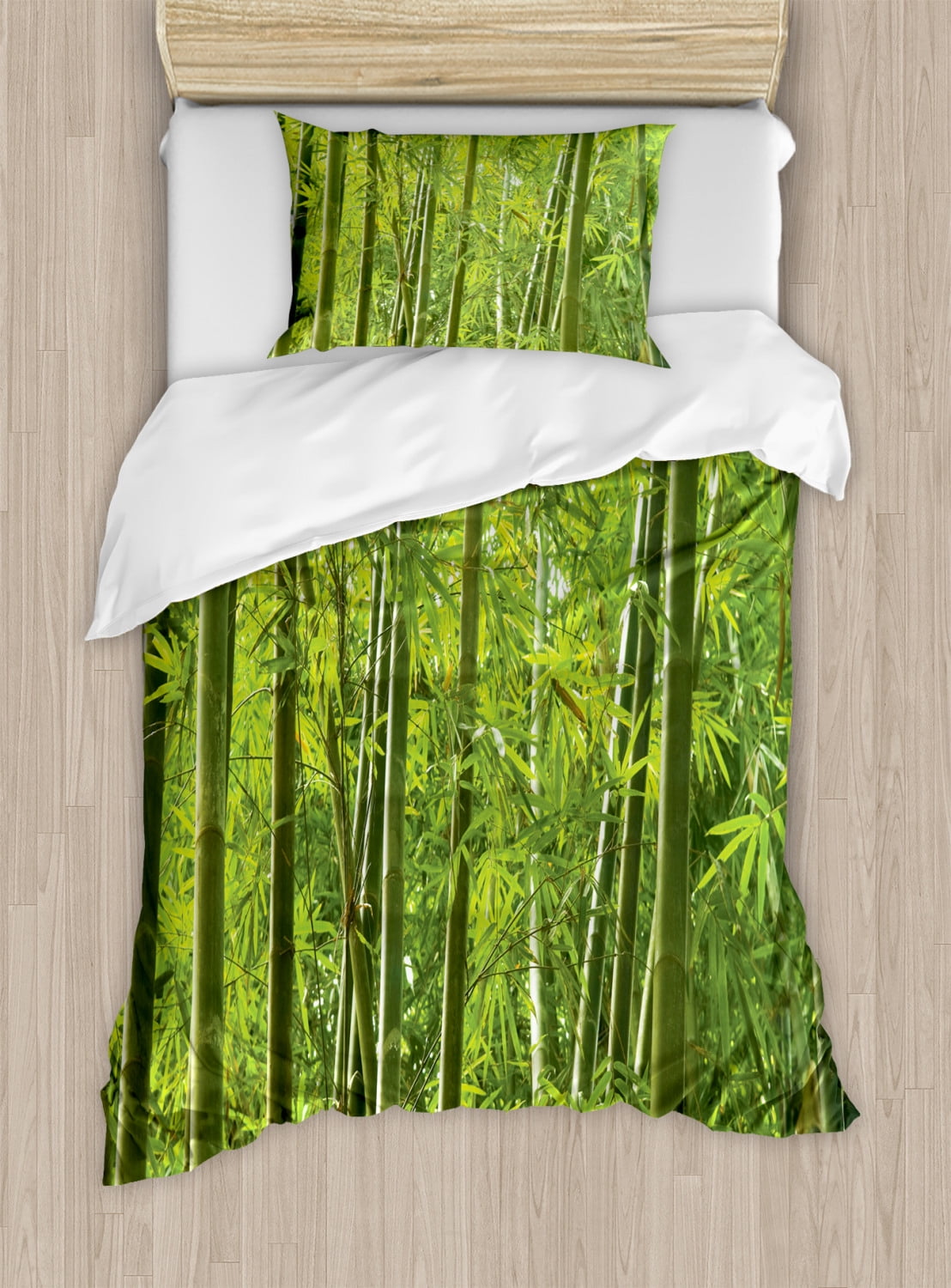 Bamboo Duvet Cover Set, Exotic Tropical Bamboo Forest with Fresh Color Asian Nature Wild Trees