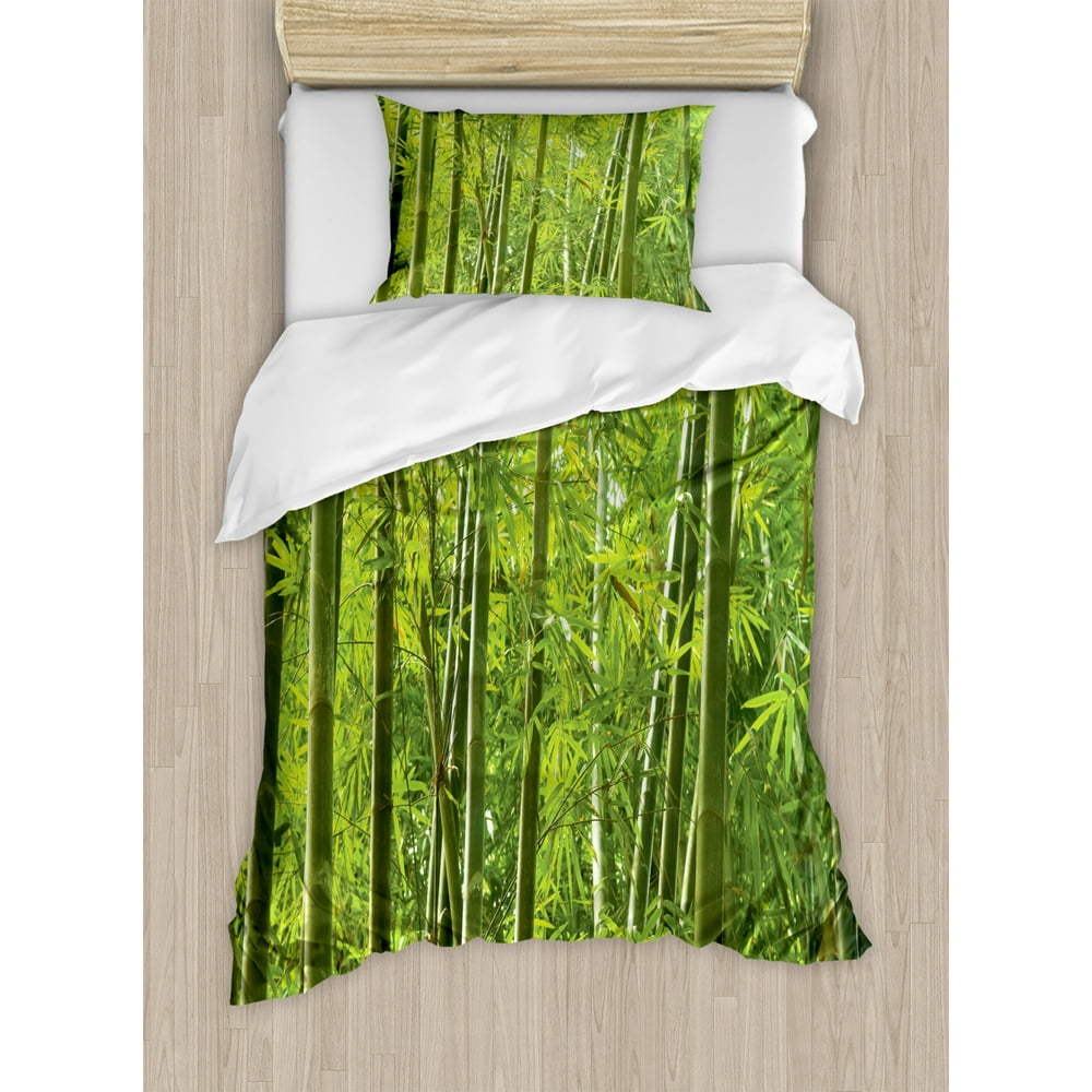 Bamboo Twin Size Duvet Cover Set, Exotic Tropical Bamboo Forest with