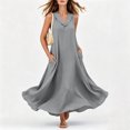 thumbnail image 5 of ClodeEU Women's V Neck Sleeveless Maxi Dress with Pockets,Casual Loose Flowy Summer Swing Dress Gray,Women's Plus L, 5 of 9