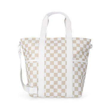No Boundaries Women's Beach Insulated Tote Bag, Tan Checker