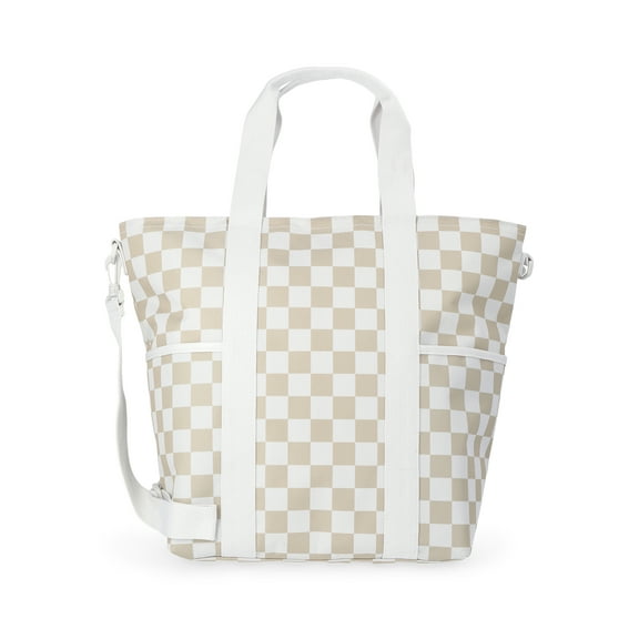 No Boundaries Women's Beach Insulated Tote Bag, Tan Checker