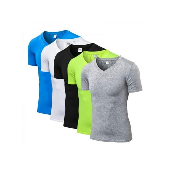 Topumt Men Compression V-Neck Sport T-shirt Shor Short Sleeve Tee
