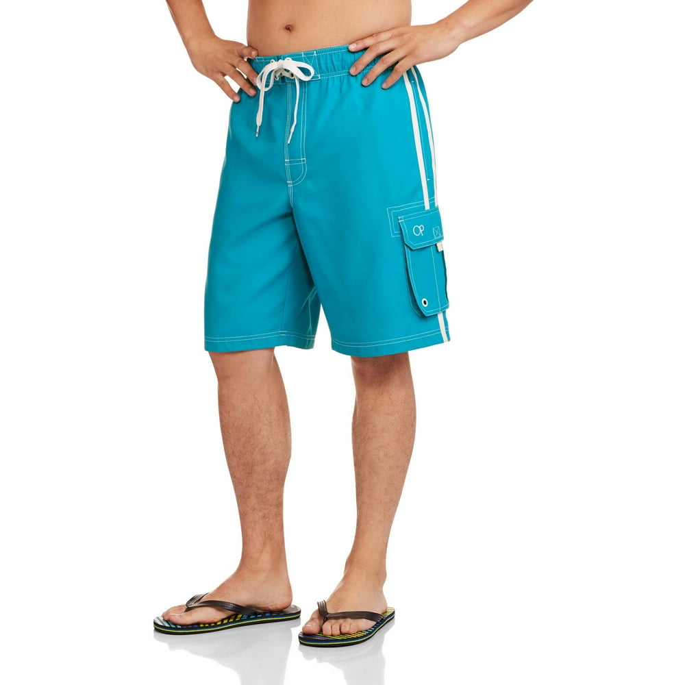 Ocean Pacific Men's Big Elastic Waist Solid Cargo Swim Trunks
