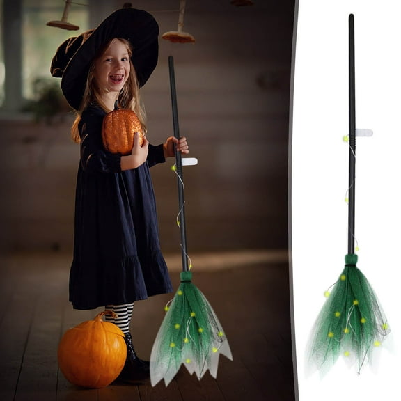 Sunshinehomely Halloween Witch Broom with Lights, Halloween Light Up Witch Broom, Halloween Lighted Broomstick, Witch's Broom Halloween Decorations for Halloween Cosplay Costume Props