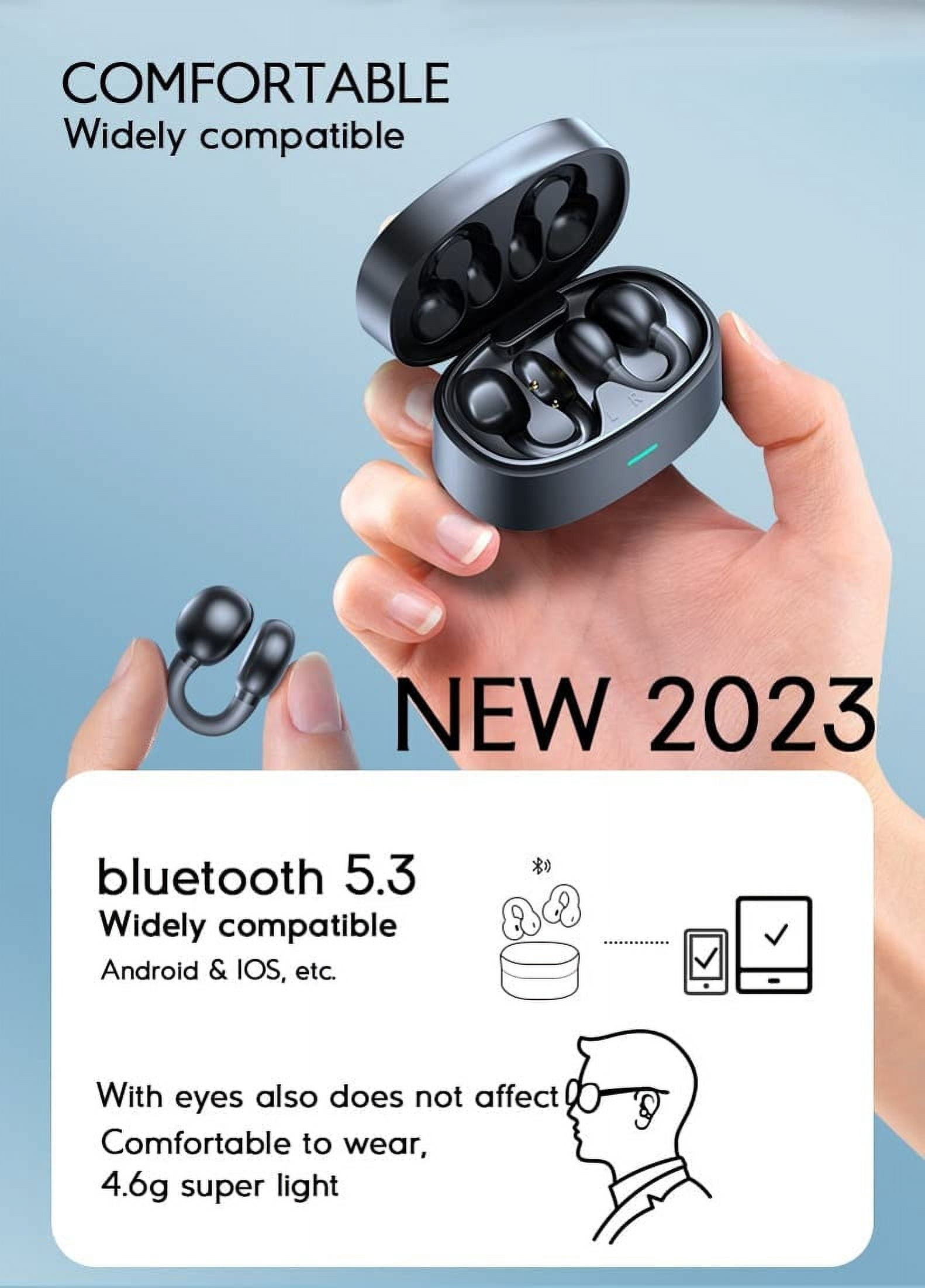 Wireless Ear-Clip TWS Earphones for Google Pixel 8a/6a/6 Pro - Bone Conduction Headphones True Stereo Charging Case Hands-free Mic Headset