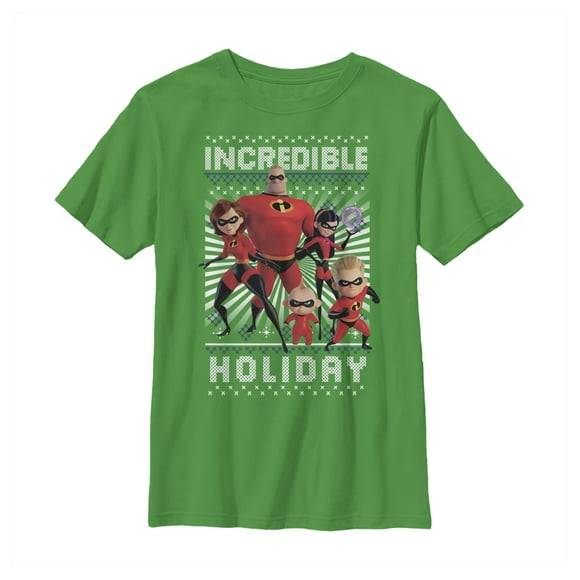Boy's The Incredibles 2 Ugly Christmas Family  T-Shirt - Kelly Green - Medium