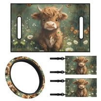 XYZCANDO Cow Floral 4pcs Golf Cart Seat Covers Golf Cart Steering Wheel Covers Golf Cart Flags Easy to Install 2 Person Seats Golf Cart Blanket Steering Wheel Protector Double Sided Golf Banner Green