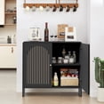 thumbnail image 5 of Accent Cabinet with Printed Arched Line Pattern, Modern Buffet Sideboard with Adjustable Shelves, Decorative Storage Cabinets for Bedroom Living Room Kitchen Office Entryway and Hallway, Black, 5 of 7