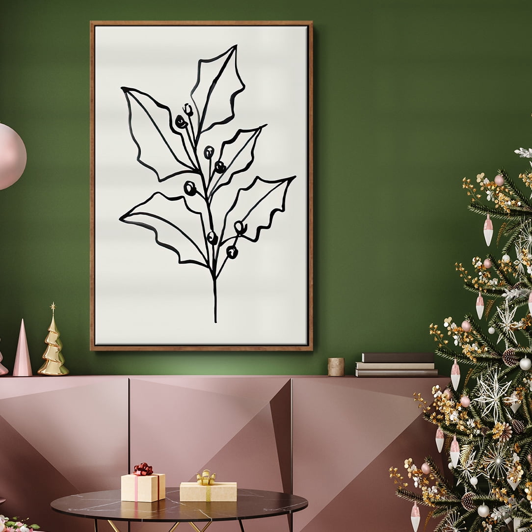 Evergreen Ink I - Framed Gallery Wrapped Holiday Canvas - 25 x 37 - Rosewood Frame