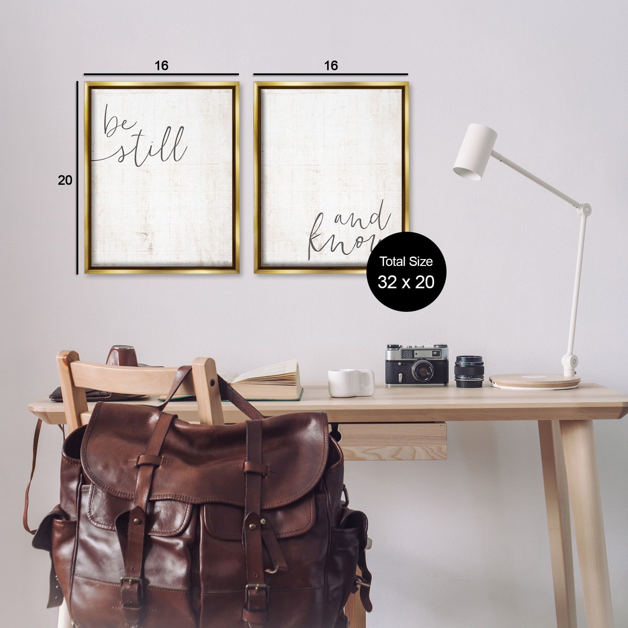 Stupell Industries Be Still & Know Spiritual Calligraphy Inspirational Painting Gold Floater Framed Canvas Art Print Wall Art, 17 x 21, Set of 2