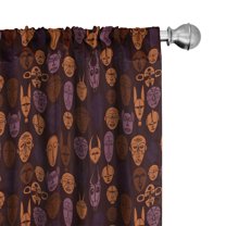 Ambesonne Ethnic Curtains, Indigenous African Faces, Pair of 28"x95", Chestnut Brown and Redwood