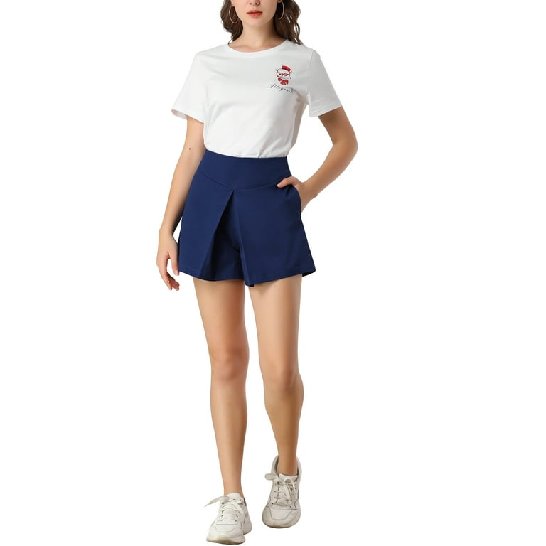 Allegra K Women's High Waist Bow Tie Short Paper Bag Shorts Navy