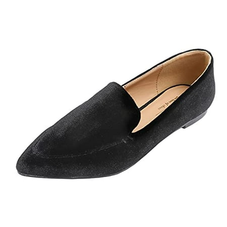 

Feversole Women s Loafer Flat Pointed Fashion Slip On Comfort Driving Office Shoes Velvet Black 7 M US