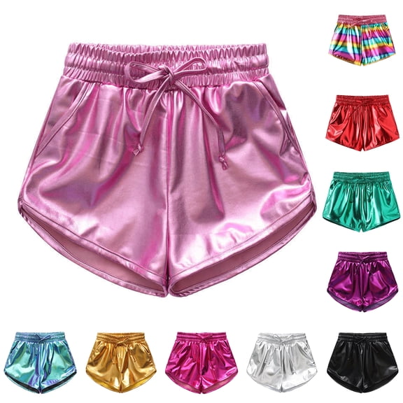Girls Boys Metallic Shorts Kids Sparkly Dance Outfits Shiny Hot Pants Athletic Shorts