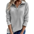 thumbnail image 3 of Women's Oversize Solid Color Quarter Zip Sweater, Turn Neck Collar Long Sleeve Knitted Pullover, Casual Loose Fit Sweater for Women Gray1 XXXXXL, 3 of 5