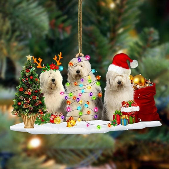 Acrylic 2D FLAT Old English Sheepdog-Christmas Dog Friends Hanging OrnamentChristmas Dog Friends Hanging Ornament