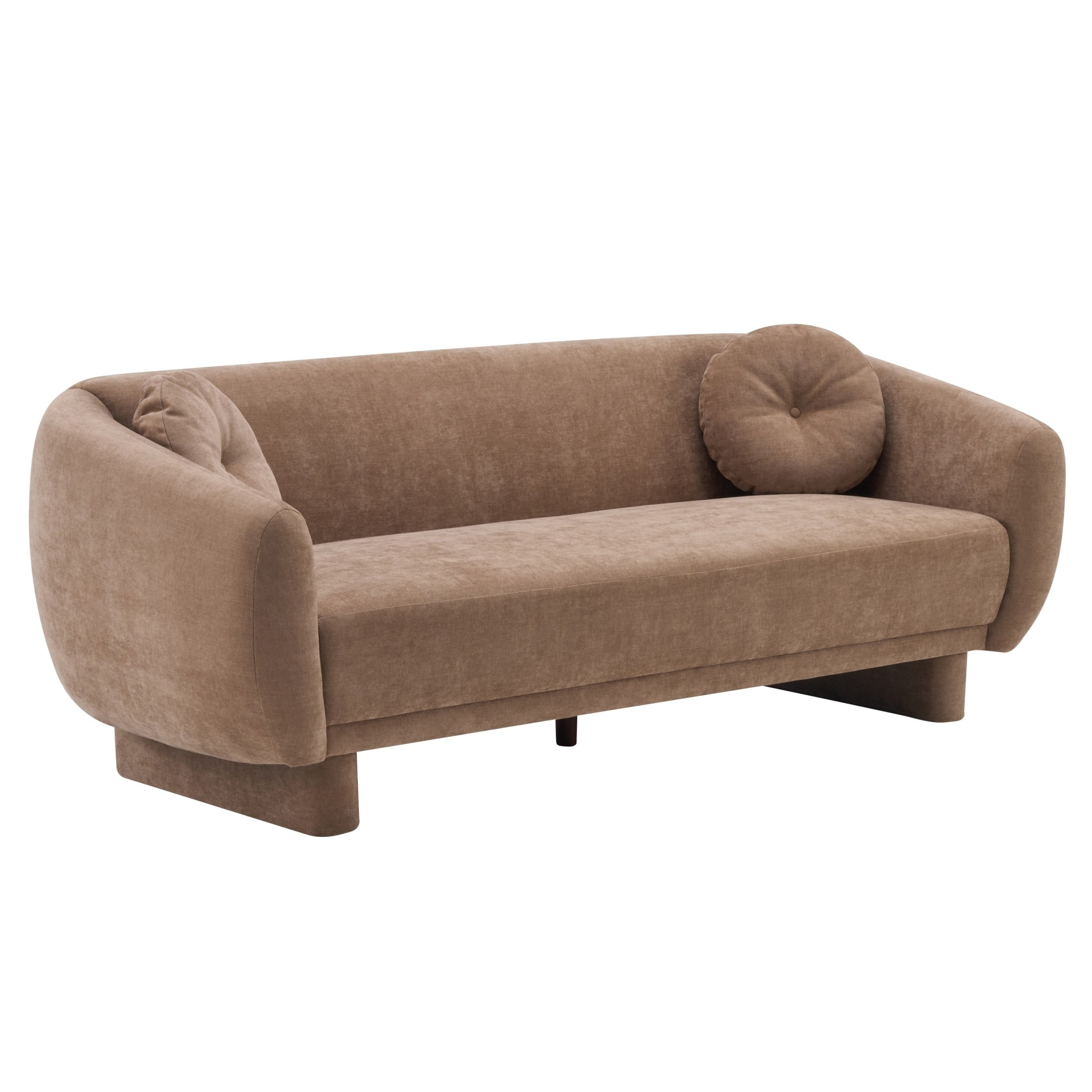 Christopher Knight Home Curved Upholstered 3-Seater Sofa, Soft Modern Couch with Pillows, Brown