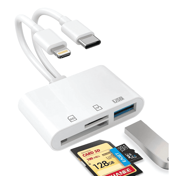 SD Card Reader for iPhone, iPad, USB C and Lightning Dual Port SD Card Adapter, Memory Card Reader for Camera Adapter, Support SD, Micro SD, USB 3.0, No App Driver Required