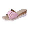 thumbnail image 6 of Rokment Womens Buckles Platform Wedge Slides Sandals 2026 Trendy Casual Leather Espadrilles Chunky Slip on High Heels Beach Summer Dress Slippers Pink Size 7.5, 6 of 8