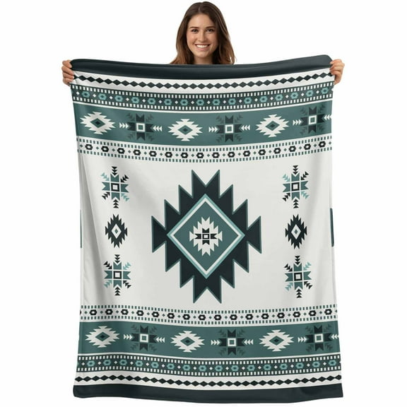Boho Throw Blankets, Southwest Aztec Pattern Soft Fleece Blanket Decorative for Home Sofa Couch Chair Living Bedroom, 50x60 inches, Green