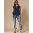 thumbnail image 4 of DARING DIVA Women's Ruffle Short Sleeve Front Casual Blouses XS Dark Blue, 4 of 6