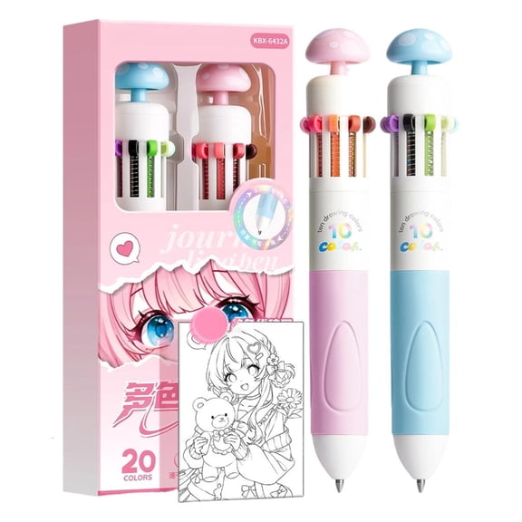 ZELVINN 2Pcs 10-Color-In-1 Drawing Pens Multicolored Ballpoint Pens for Artist Daily Journaling Note Taking Color Coding